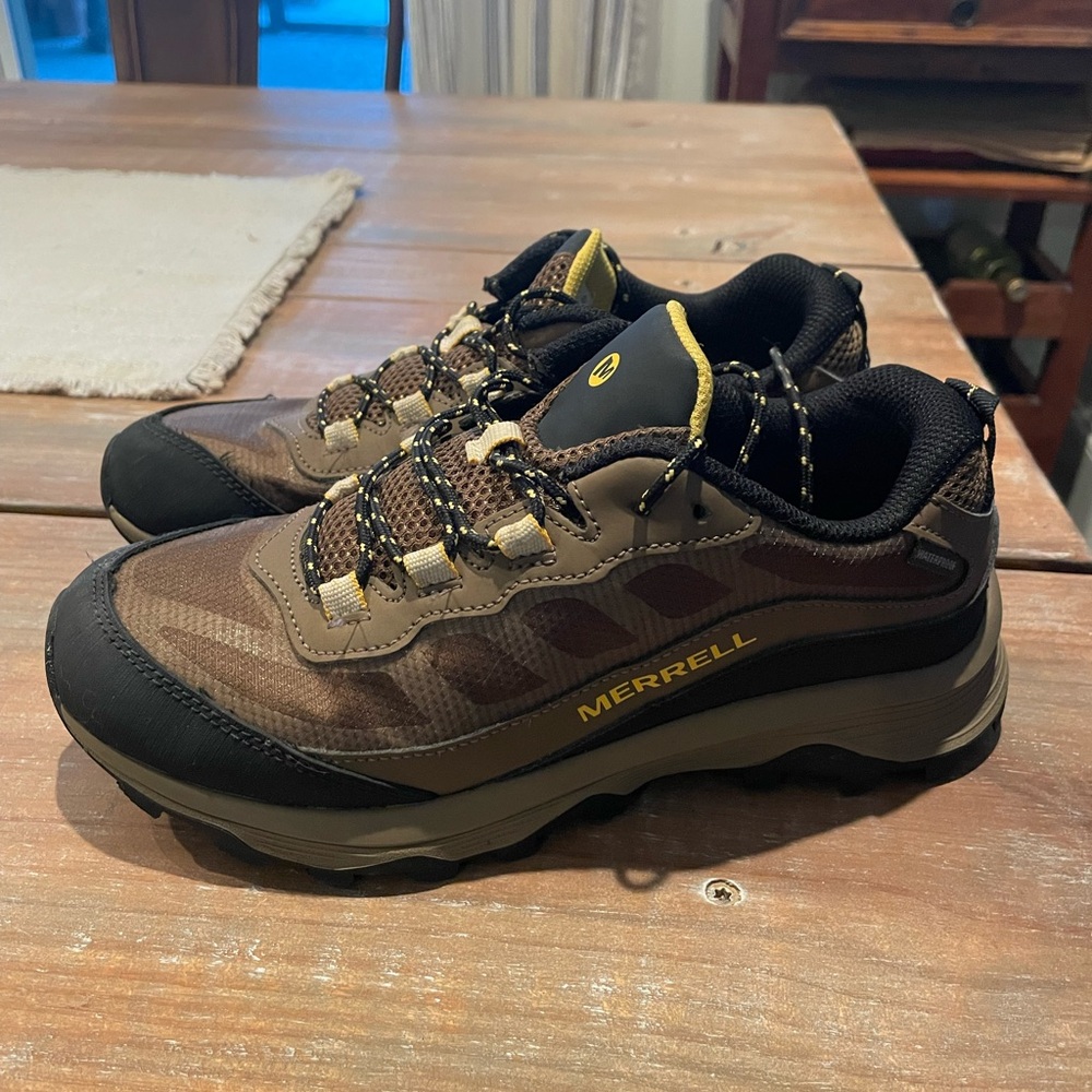 Merrell Brown and Yellow Boys waterproof Trail Hiking Sneakers